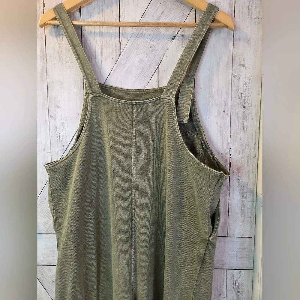 Mittoshop Mineral Wash Olive Wide-Leg Overalls - Picture 5 of 9